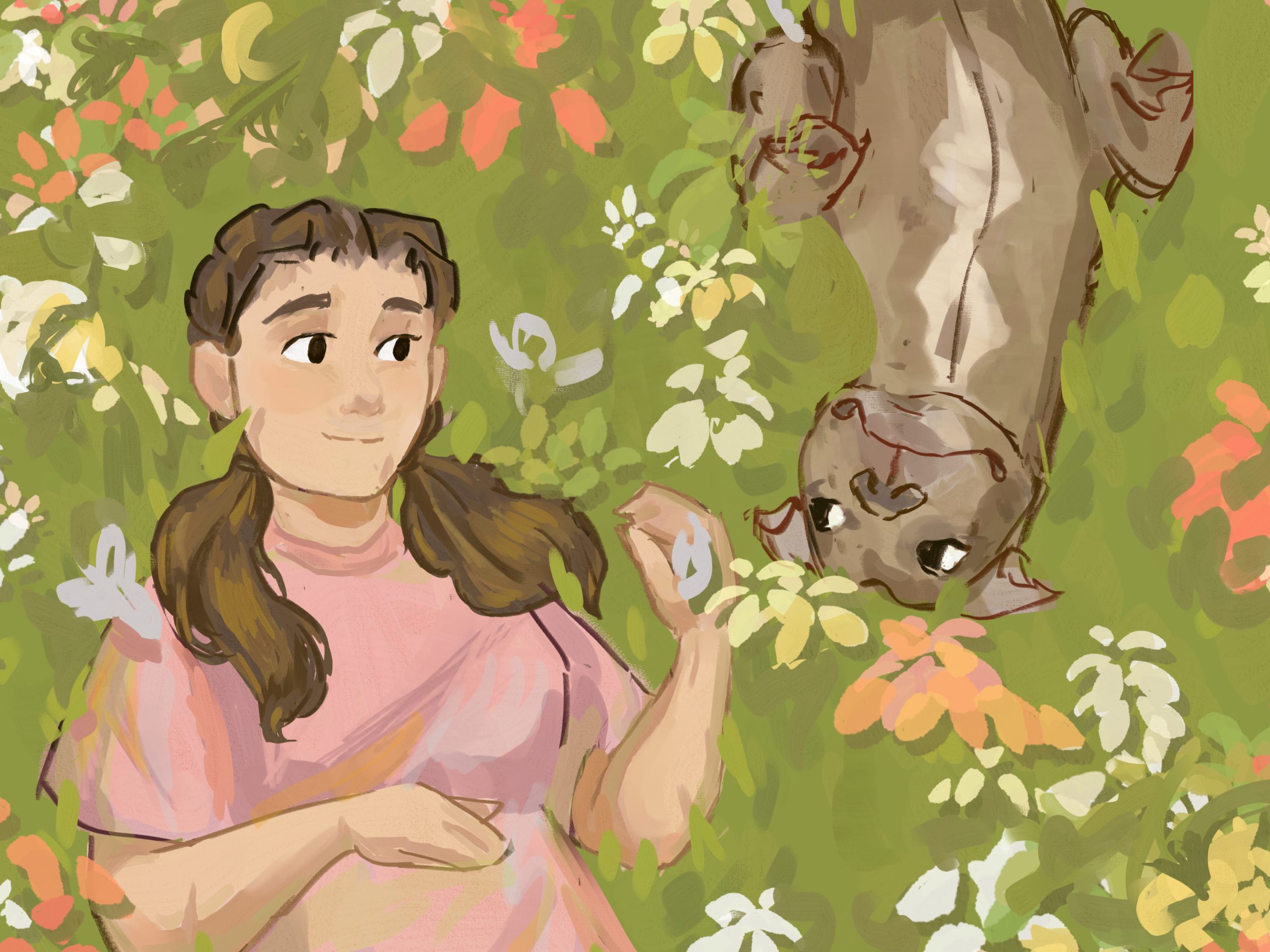 Dog comm with flowers